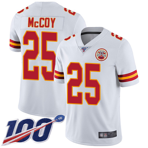 Men Kansas City Chiefs 25 McCoy LeSean White Vapor Untouchable Limited Player 100th Season Football Nike NFL Jersey